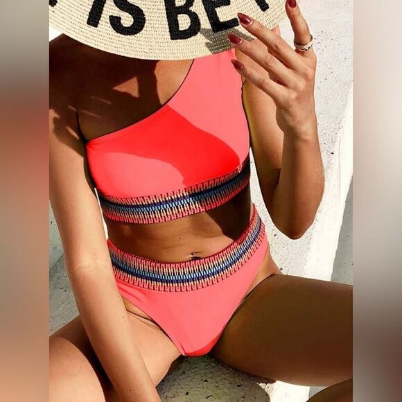 Shein High Waist Pink Tribal Waist Cheeky Swim Bottom LARGE Wild Side Poolcore - Picture 2 of 9